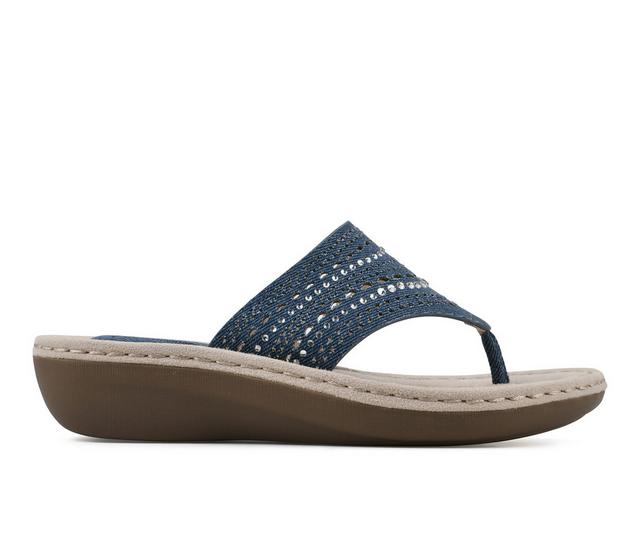 Women's Cliffs by White Mountain Comate Wedge Flip-Flops in Mid Blue color