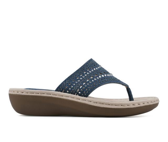 Women's Cliffs by White Mountain Comate Wedge Flip-Flops in Mid Blue W color