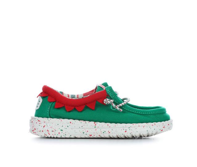 Kids' HEYDUDE Toddler Wally Holiday Elf Slip-On Shoes in Green/Red color