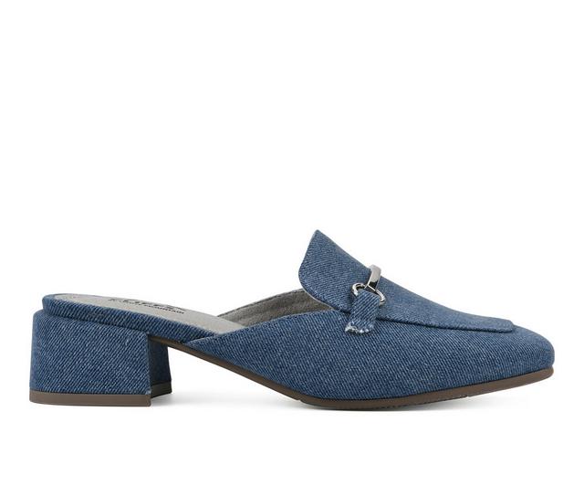 Women's Cliffs by White Mountain Quin Heeled Mules in Blue Denim color