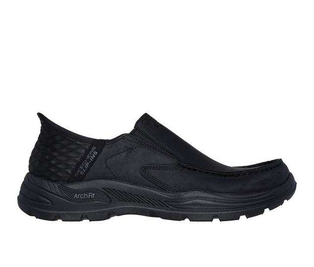 Men's Skechers Arch Fit Motley Slip-In Loafers in Black Leather color