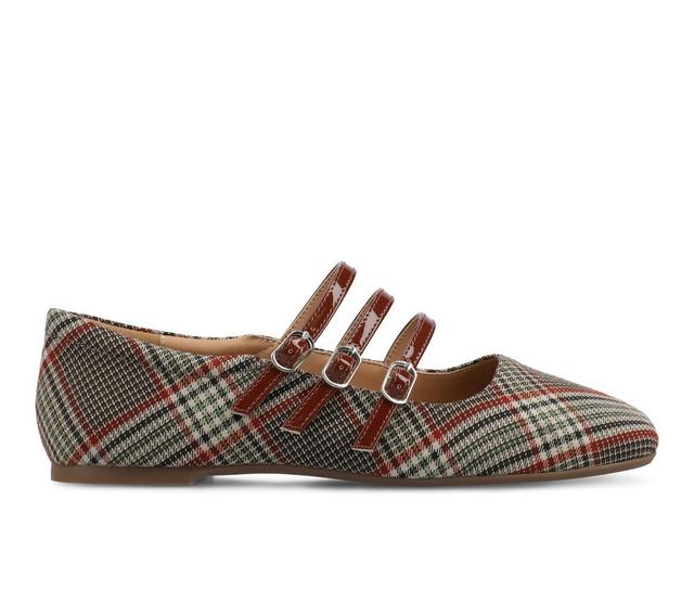 Women's Journee Collection Darlin Mary Jane Flats in Chocolate Plaid color