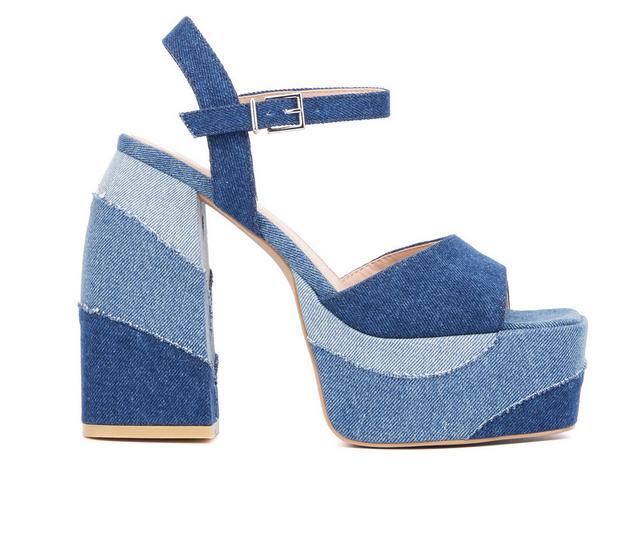 Women's Fashion to Figure Imogen Platform Dress Sandals in Blue Wide color