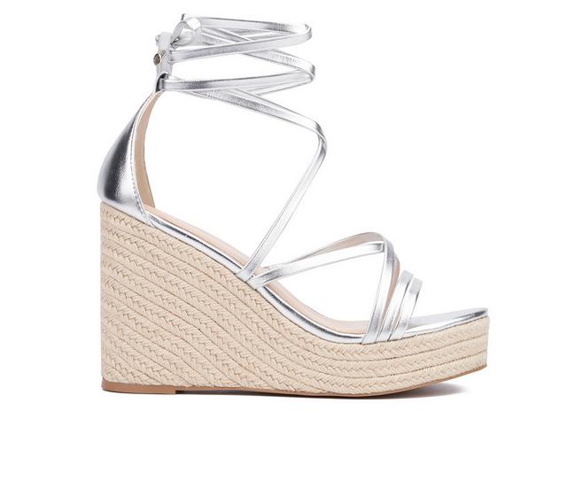 Women's Fashion to Figure Gracelynn Espadrille Wedge Sandals in Silver Wide color