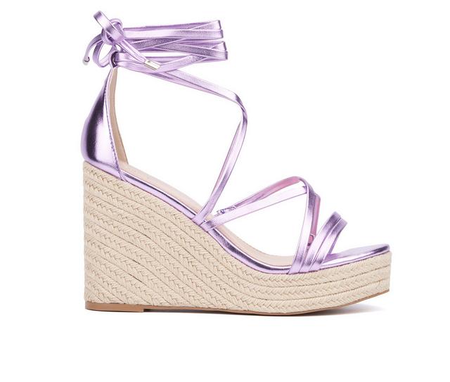 Women's Fashion to Figure Gracelynn Espadrille Wedge Sandals in Lavender Wide color