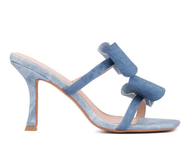 Women's New York and Company Dalila Dress Sandals in Blue Denim color