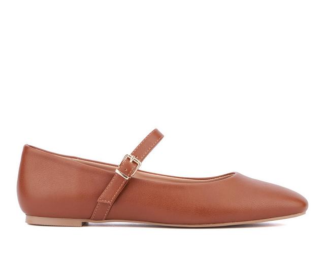 Women's New York and Company Page Mary Jane Flats in Cognac color