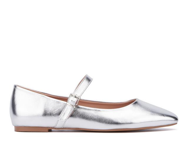 Women's New York and Company Page Mary Jane Flats in Silver Metallic color