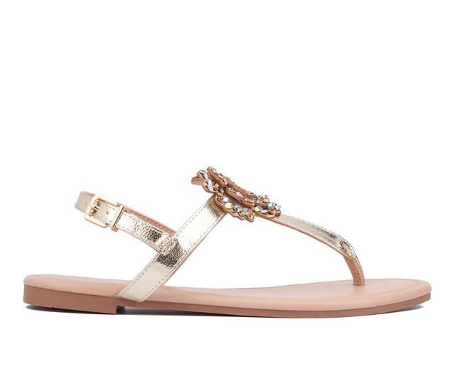 Women's New York and Company Ailis Flip-Flops in Gold color