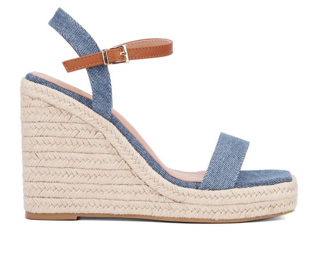 Women's New York and Company Unita Wedges in Blue/Tan color