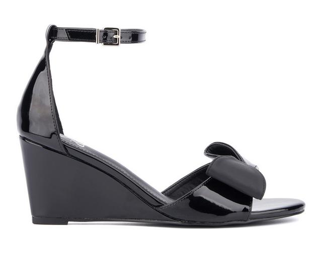 Women's New York and Company Shelby Wedge Sandals in Black Combo color