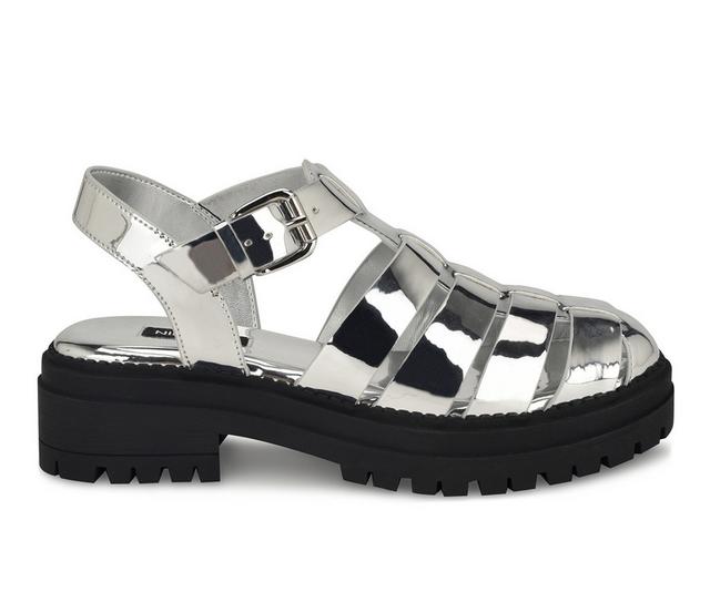 Women's Nine West Anybel Chunky Fisherman Sandals in Silver Mirror color