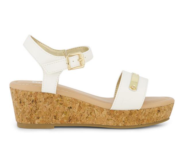Girls' DKNY Little Kid Amber Metal Strap Wedge Sandals in White color