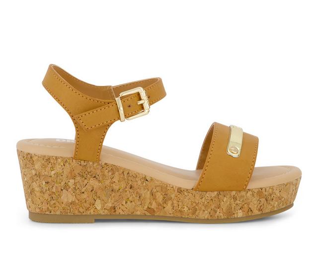 Girls' DKNY Little Kid Amber Metal Strap Wedge Sandals in Cognac color