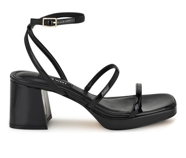 Women's Nine West Flame Dress Sandals in Black Patent color