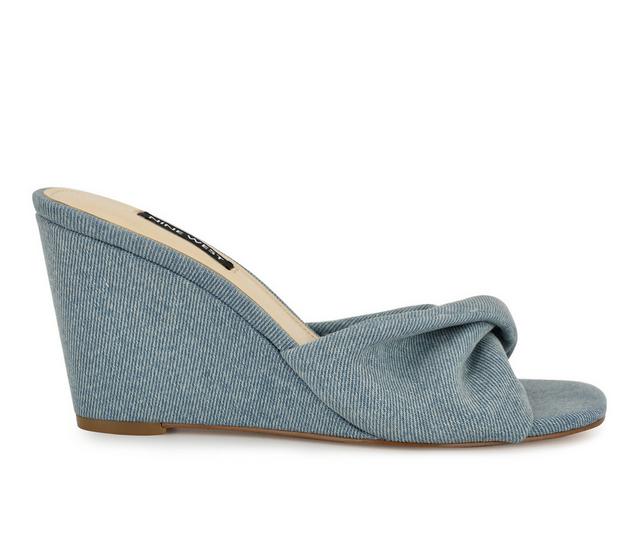 Women's Nine West Nikhil Wedge Sandals in Lt Blue Denim color