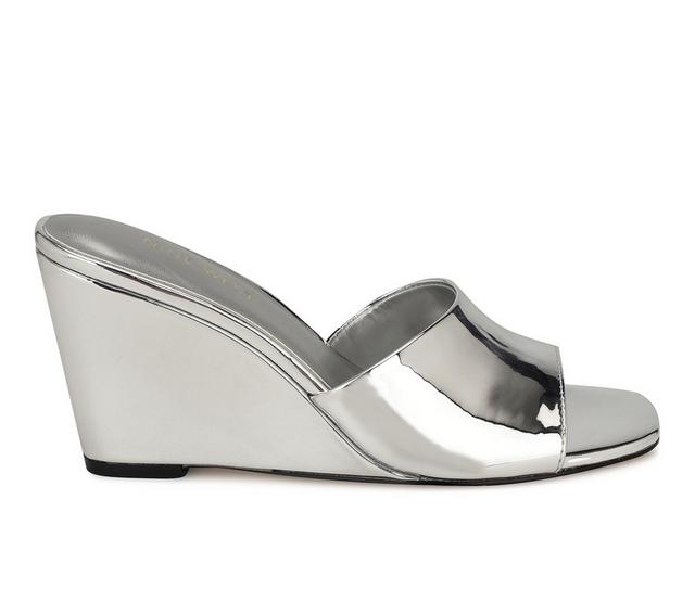 Women's Nine West Niya Wedge Sandals in Silver Mirror color