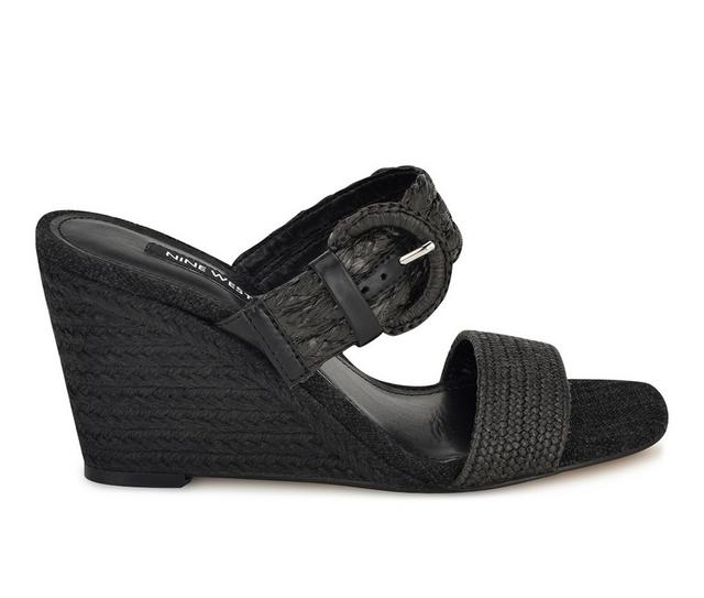 Women's Nine West Novalie Espadrille Wedge Sandals in Black color