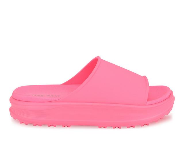 Women's Nine West Sunshin Platform Slides in Neon Pink color