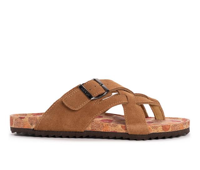 Women's MUK LUKS Tanner Terra Turf Footbed Sandals in Cognac color