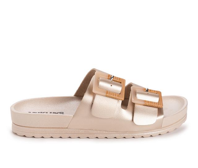 Women's MUK LUKS Grand Cayman Footbed Sandals in Soft Gold color