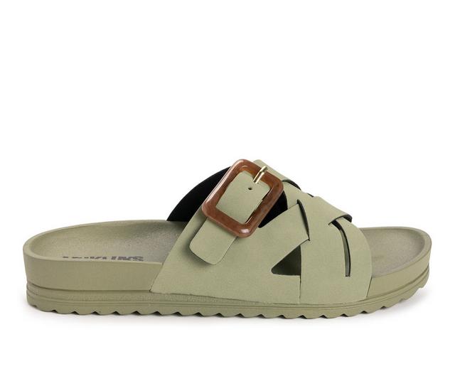 Women's MUK LUKS Grand Shayna Footbed Sandals in Lt Olive color
