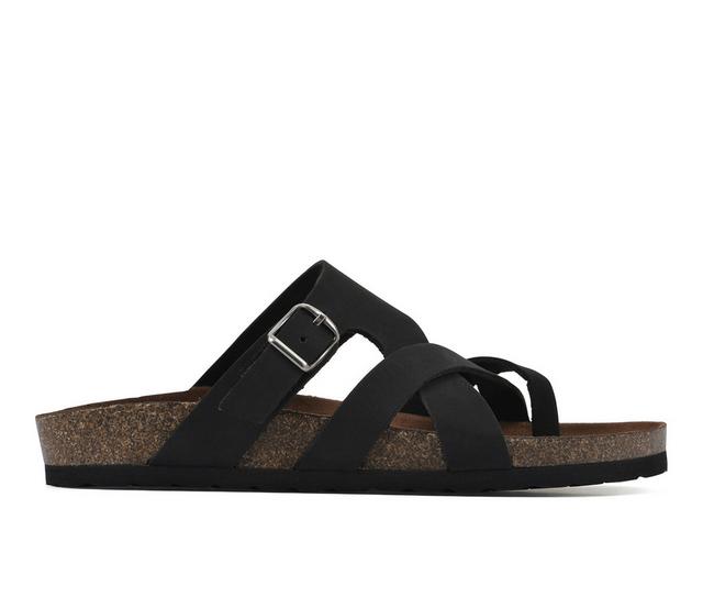 Women's White Mountain Graph Footbed Sandals in Black Leather color