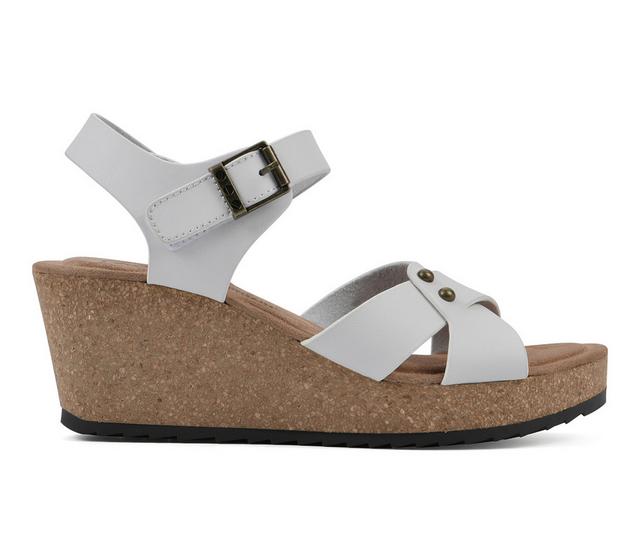 Women's White Mountain Prezo Wedge Sandals in White Leather color