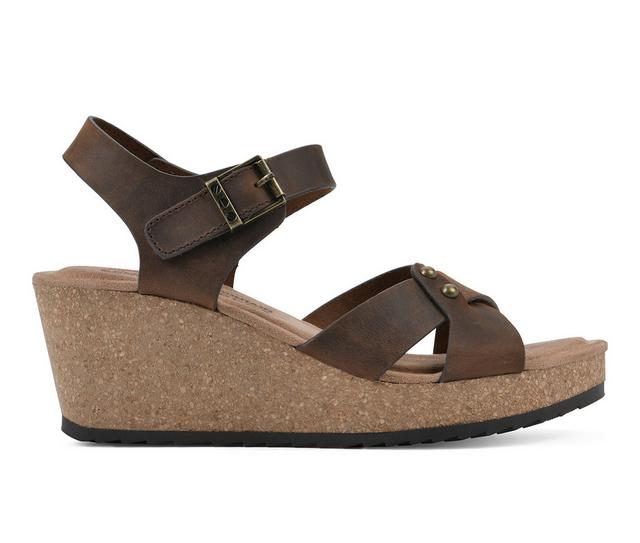Women's White Mountain Prezo Wedge Sandals in Brown Leather color