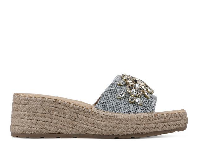 Women's White Mountain Stitch Espadrille Wedge Sandals in Light Blue color