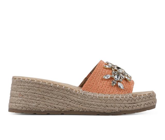 Women's White Mountain Stitch Espadrille Wedge Sandals in Cantaloup color