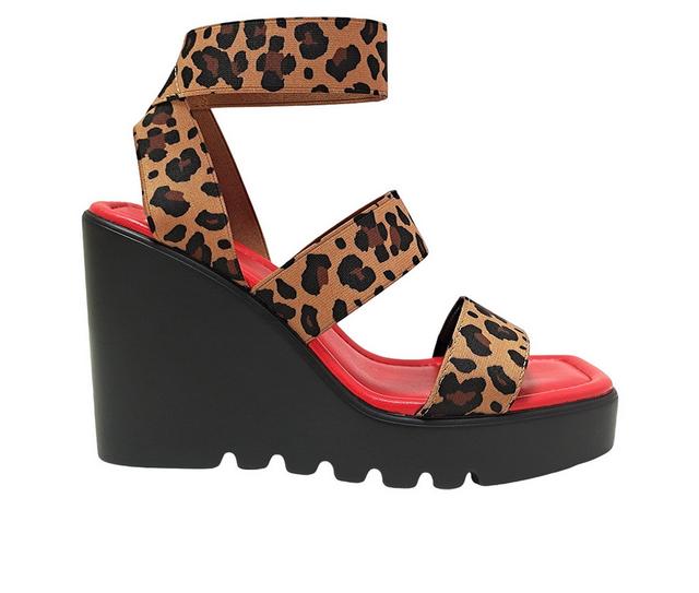 Women's Ninety Union Paige Platform Wedge Sandals in Leopard color