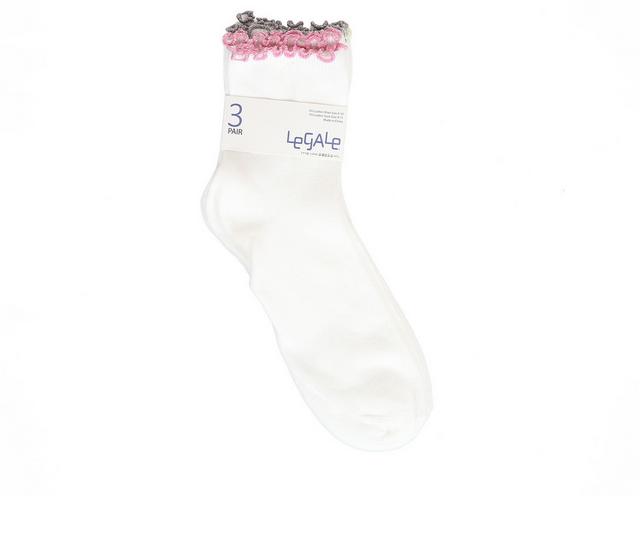 LEGALE 3pp Lurex Ruffle Top Anklet Socks in WHITE color