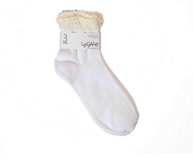 LEGALE 3pp Diamond Top Anklet Socks in WHITE color