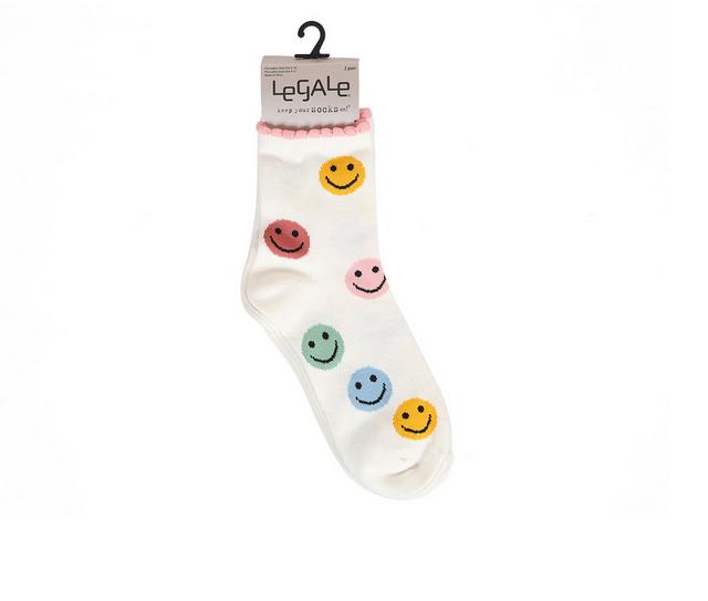 LEGALE 2pp Smiley Face Anklet Socks in WHITE color