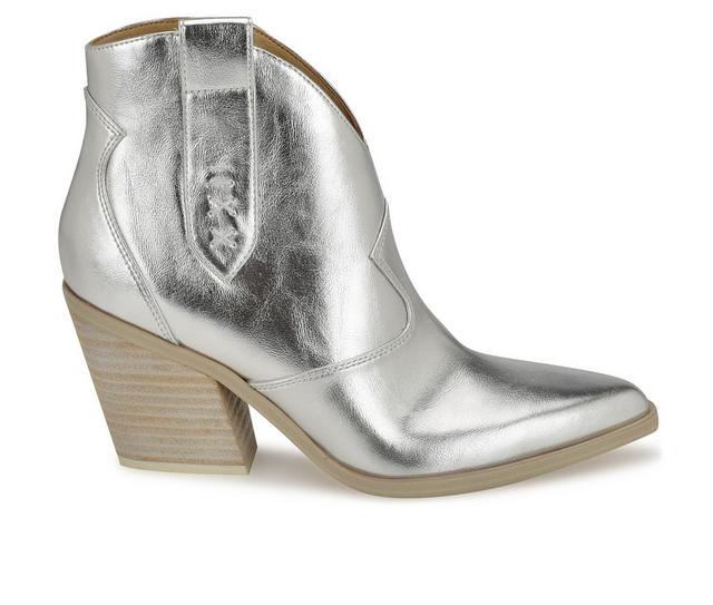 Women's Nine West Fainay Western Booties in Silver color