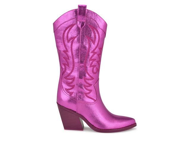 Women's Nine West Keeks Cowboy Boots in Metal Magenta color