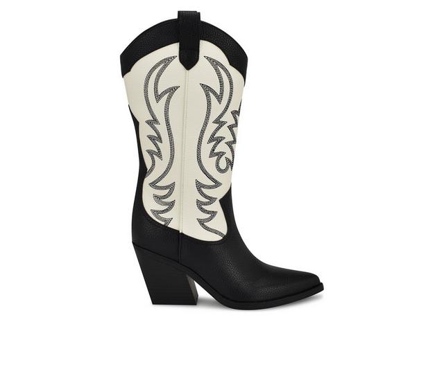 Women's Nine West Keeks Cowboy Boots in White/Black color