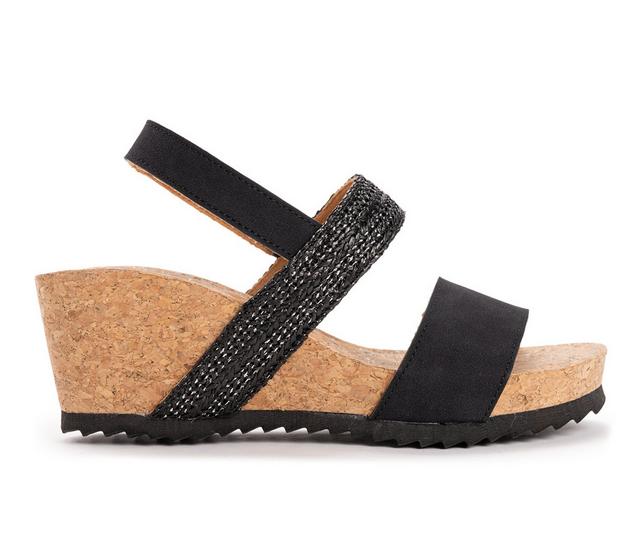 Women's MUK LUKS Wendy Wedge Sandals in Black color