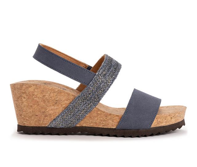 Women's MUK LUKS Wendy Wedge Sandals in Navy color