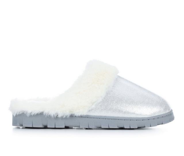 Jessica Simpson Metallic Plush Scuff Slippers in Silver color