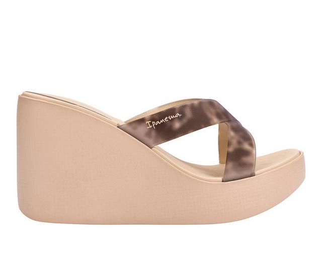 Women's Ipanema High Fashion Slide Wedge Sandals in Beige/Clear color