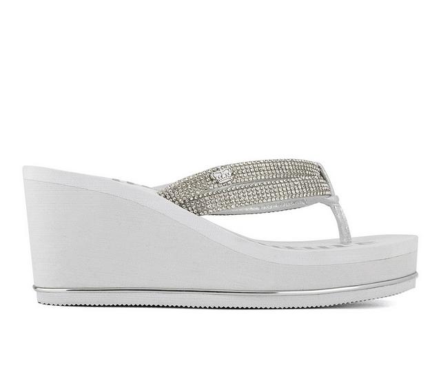 Women's Juicy Unwind Platform Wedge Flip-Flops in White Metallic color