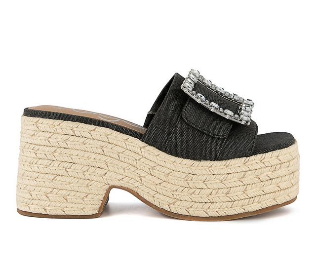 Women's Sugar Remote Espadrille Platform Wedges in Black Washed color