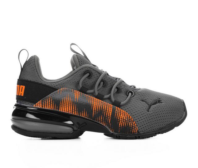 Boys' Puma Axelion Mesh Tech Preschool Running Shoes in Gray/Orng/Blk color