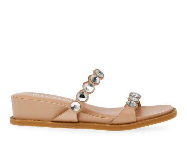 Women's Anne Klein Bee Wedge Sandals in Nude/Crystal color