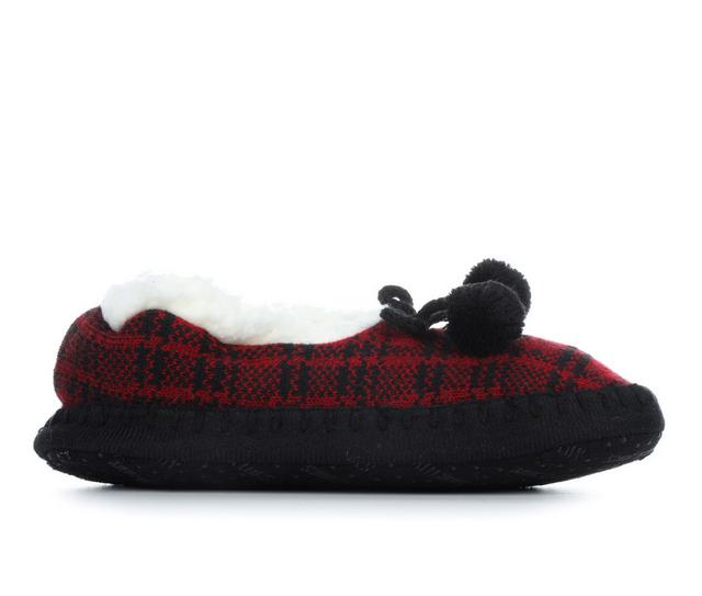 MUK LUKS Women's Plaid Ballerina Slippers in Ebony Red L/XL color