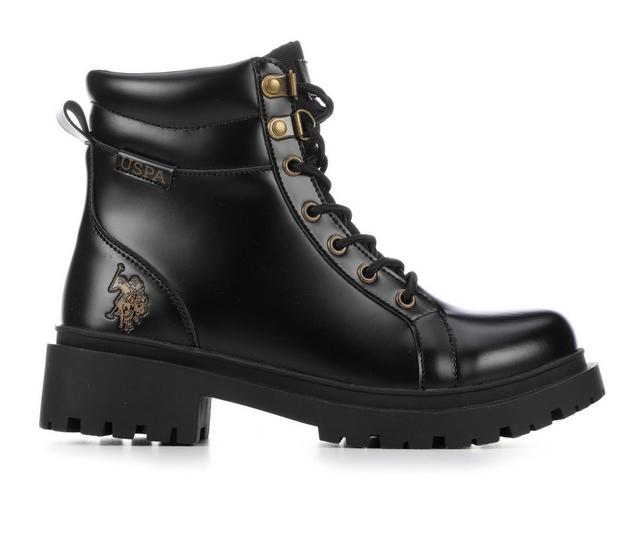 Women's US Polo Assn Talya Combat Boots in Black/Bronze color