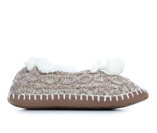 MUK LUKS Women's Knit Ballerina Slippers in Tan/Ivory L/XL color