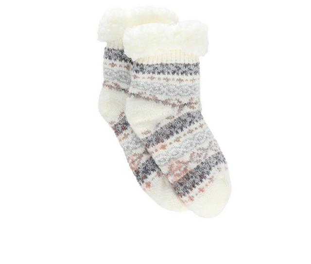 MUK LUKS Women's Chenille Mix Cabin Socks in Ivory L/XL color